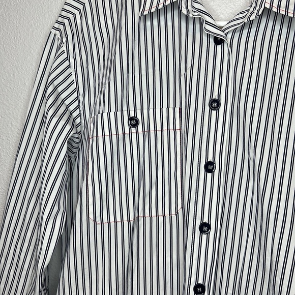SANDRO WHITE/NAVY STRIPED OPEN BACK SHIRT DRESS Size L - Picture 6 of 11